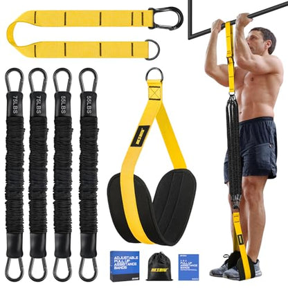 Pull Up Assistance Bands 260lbs, Heavy Pull Up Bands Resistance Bands for Pull Ups Working Out with Feet Rest, Pull Up Bar Bands Assistance Bands Strength Training Workout Equipment, Height Adjustable - color: Yellow