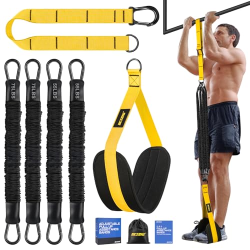 Pull Up Assistance Bands 260lbs, Heavy Pull Up Bands Resistance Bands for Pull Ups Working Out with Feet Rest, Pull Up Bar Bands Assistance Bands Strength Training Workout Equipment, Height Adjustable - color: Yellow