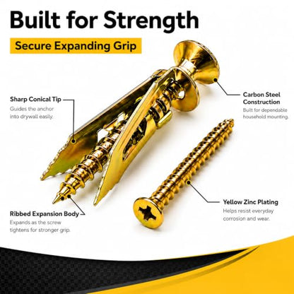 Jyphorixal 200 PCS Self Drilling Drywall Anchors with Screws Kit, Heavy Duty Metal Wall Anchors for Drywall, Sheetrock Anchors 0.47x1.18inch with Screws, No Drill Dry Wall Anchors and Screws Kit - size: 200Pcs 0.47X1.18inch