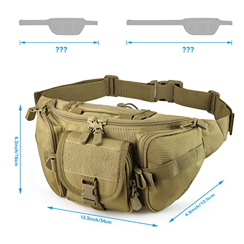 FRTKK Tactical Fanny Pack Military Waist Bag Pack with USA Flag Patch Utility Hip Pack with Adjustable Strap for Outdoors Fishing Cycling Camping Hiking Dog Walking (Tan) - color: Tan