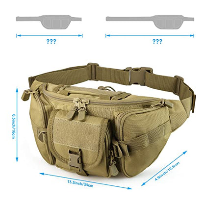 FRTKK Tactical Fanny Pack Military Waist Bag Pack with USA Flag Patch Utility Hip Pack with Adjustable Strap for Outdoors Fishing Cycling Camping Hiking Dog Walking (Tan) - color: Tan