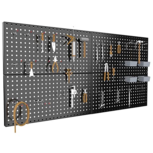 Pegboard Smith 4x2ft Metal Pegboard Kit for Tools Storage, Black Pegboard Wall Organizer with Hooks and Pegboard Bins - color: Black