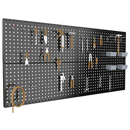 Pegboard Smith 4x2ft Metal Pegboard Kit for Tools Storage, Black Pegboard Wall Organizer with Hooks and Pegboard Bins - color: Black