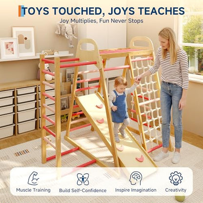 7-in-1 Wooden Jungle Gym, Indoor Kids Climbing Playset for Toddlers - color: Rainbow