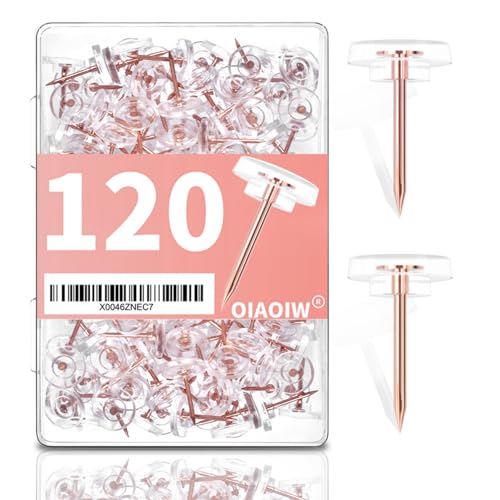 120 PCS Flat Rose Gold Push Pins for Wall Thumb Tacks for Walls Flat thumbtacks Push pin for Bulletin Board Shadow Box Display Thumbtack for Cork Board - color: Rose Gold