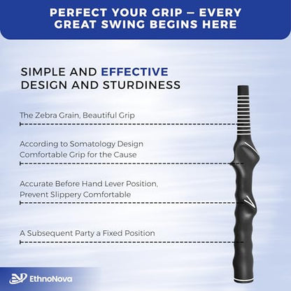 Golf Grip Trainer for Right-Handed Golfers – Golf Training Aid for Proper Hand Position & Swing Technique – Hit Straighter, Longer Shots & Fix Slices or Hooks Black