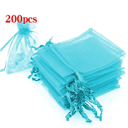 Boshen 100/200PCS Organza Gift Candy Sheer Bags Mesh Jewelry Pouches Drawstring Bulk for Wedding Party Favors Festival Christmas Valentine's Day (3" X 4"(200PCS), Teal Blue) - color: Blue-3" X 4"(200PCS)