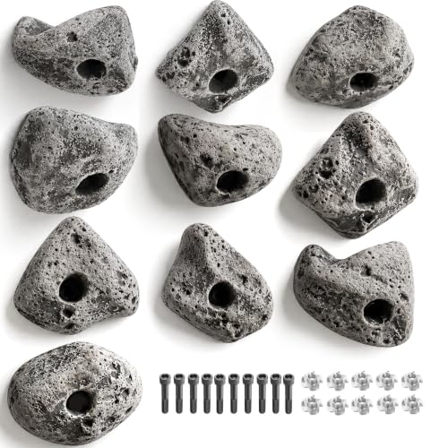 10 PCS Rock Climbing Holds for Rock Climbing Wall Made in USA | Bolt On Climbing Holds - Mutil Size Includes Mounting Hardware for Indoor Outdoor Play Set, Garage Gym, Bouldering, Trees - color: 10pcs Natural Gray