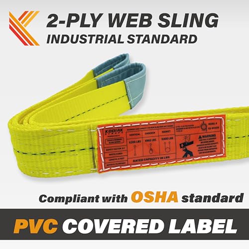 2-Ply Lifting Sling Straps 2”x 4ft - 6200lbs Vertical Capacity Heavy Duty Flat Eye Lift Sling, for Rigging Moving Towing Hoisting -2Pack - Kodiak Straps - color: 2 PACK, size: 2inch x 4ft