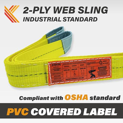 2-Ply Lifting Sling Straps 2”x 6ft - 6200lbs Vertical Capacity Heavy Duty Flat Eye Lift Sling, for Rigging Moving Towing Hoisting -2Pack - Kodiak Straps - color: 2 PACK, size: 2inch x 6ft