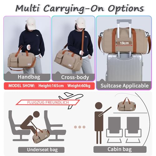 FIORETTO Women's Gym Duffle Bag with Shoes Compartment, 30L Capacity, Ideal for Travel, Gym, Sports, Duffel, Weekender - color: Khaki, style: Gym Bag