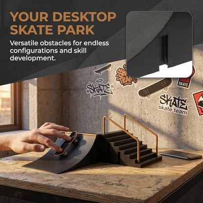 Fingerboard Skate Park Kit 2pcs, Finger Skateboard Ramps and Stairs with Handrails, Premium Mini Skateboard Obstacles Accessories for Finger Board Skill Training, Gift for Kids Ages 5+