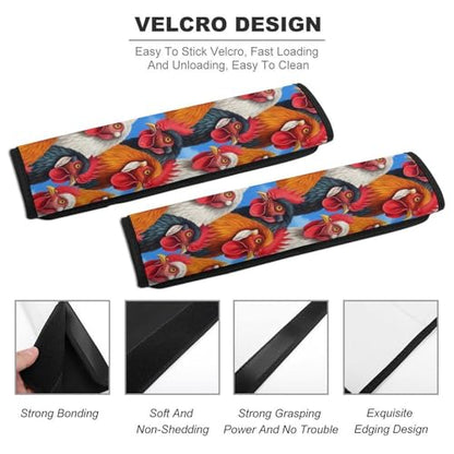 Soft Padded Seat Belt Cover for Girls and Boys, Stroller Pushchair High Chair, 2 Piece Roosters Animals Funny Chicken Shoulder Protector Anti-Slip Pad - color: Pattern 373