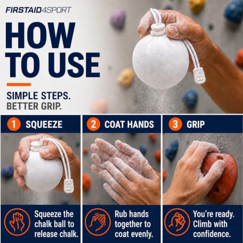 Firstaid4sport Chalk Ball 60g - Magnesium Carbonate Grip Chalk for Gym, Weightlifting, Bouldering & Rock Climbing - Low Mess Hand Grip Powder Ball
