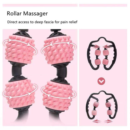 4 Wheels Foam Roller Muscle Massager for Leg Neck Hand Arm,Trigger Point Muscle Relax Massager Indoor Sports Yoga Bodybuilding Equipment (Pink) - color: Pink
