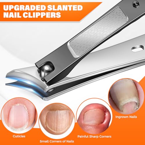 DRMODE Toenail Clippers for Thick Toenails, Long Handled Toe Nail Clippers for Thick Nails for Seniors with Wide Opening, Professional Stainless Steel Slanted Curved Ingrown Toenail Clippers for Men