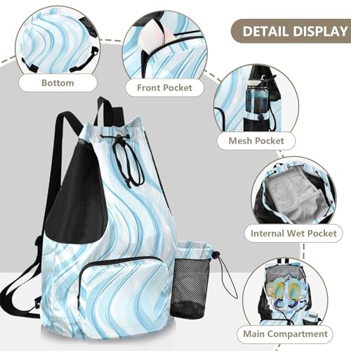 Drawstring Climbing Gym Bag With Pockets Drawstring Gym Bags with Wet Dry Compartments Abstract Blue Water Wave