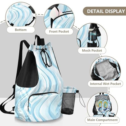 Drawstring Climbing Gym Bag With Pockets Drawstring Gym Bags with Wet Dry Compartments Abstract Blue Water Wave
