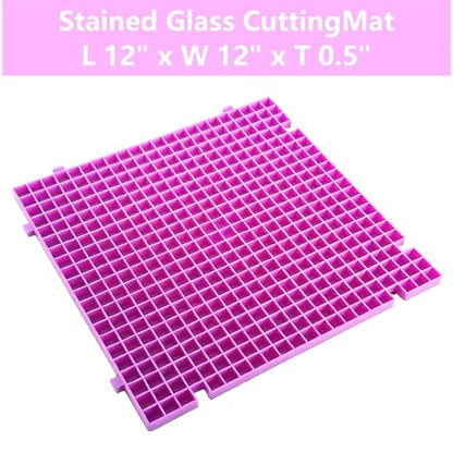 12"x12"Stained Glass Cutting Mat, with Rubber Pads, Breaker Ball & Non-Slip Grip Rings, Modular Stained Glass Grid Mat (Purple-1 Pack)