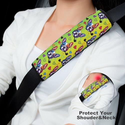 Soft Padded Car Seat Belt Pad for Child, Most Cars, 2 Piece French Bulldog Cute Dog Colorful Pet Seat Belt Cushion Comfortable Driving - color: Pattern 210