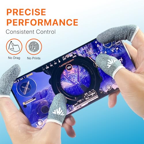 JWH 16 PCS Mobile Gaming Finger Sleeves for Dedales Gamer Profesionales Silver Fiber Thumb Sleeves with Pubg Controller Anti Slip Sweat Proof Finger Gloves (8XBlue+8XGreen+Box+Game Controller)