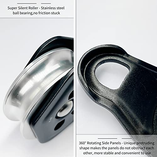 30kN Upgraded Rescue Single Pulley Sheave with Swing Plate,CE High Strength Pulley for Backyard Zipline, Climbing, Rock Rescue Lifting, Hauling, Fit Rope up to 13 mm/Holds Up to 6750lbs,Black - color: Black