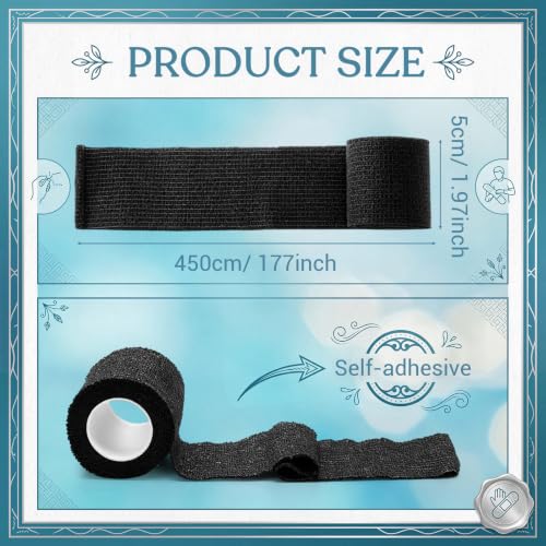 Nuanchu 200 Rolls Self Adhesive Bandage Wrap 2 Inch Black Adherent Water Proof Versatile Cohesive Bandage Wraps Athletic Tape Pet Wrap Ankle Tape for Finger Wrist Ankle Joint