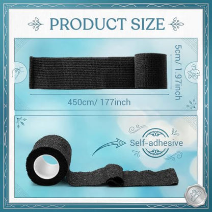 Nuanchu 200 Rolls Self Adhesive Bandage Wrap 2 Inch Black Adherent Water Proof Versatile Cohesive Bandage Wraps Athletic Tape Pet Wrap Ankle Tape for Finger Wrist Ankle Joint