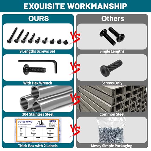 61Pcs M6 Flat Head Hex Socket Cap Screws Assortment Kit, M6 x 12mm/15mm/20mm/25mm/30mm/35mm/40mm/50mm/60mm Socket Cap Bolts,304 Stainless Steel 18-8, Full Thread, Black Oxide with Hex Spanner - size: M6