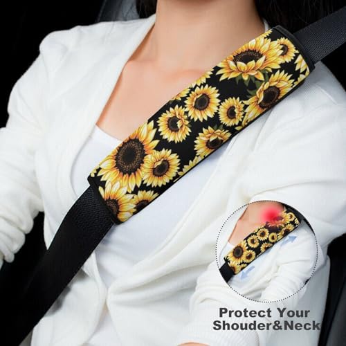 Soft Padded Car Seat Belt Pad for Child, Most Cars, 2 Piece Black Yellow Sunflower Seat Belt Cushion Comfortable Driving - color: Pattern 1263