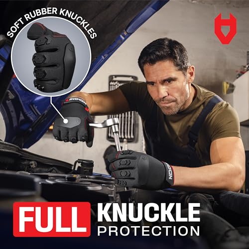 NoCry Heavy Duty Work Gloves for Men with Reinforced Palm and Non-Slip Grip | Reinforced Thumb Crotch, Double Stitched, Soft PVC Knuckle Protection, Flexible Fit, Padded Palms, Mechanic Safety Gloves - size: X-Large, style: Pro