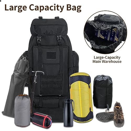 Hiking Backpack, 100L Large Camping Backpack, Expandable Waterproof MOLLE Rucksack, Outdoor Sport Travel Daypack Military Tactical Back pack for Men Women (Black) - color: 100l Black