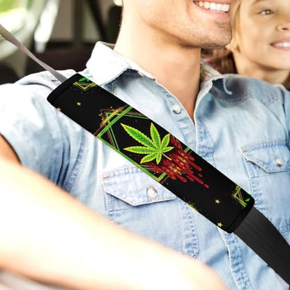 2PCS Smoking Weedleaf Leaf Trippy Art Seat Belt Cover Soft Padded Neck Strap Covers for Kids, All Vehicles, Comfortable Driving - color: Pattern 974