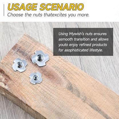 Mywish 180Pcs 1/4-20 5/16-18 3/8-16 T-nut Assortment Kit & 50Pcs 3/8-16 T Nuts, 4 Pronged T Blind T Nut Zinc-Plated Alloy Steel, Wood Working, Rock Climbing Holds & Furniture Hardware Nuts