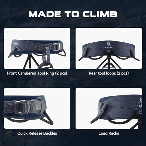 KAILAS Airo Rock Climbing Harness Men Roofing Harness Safety Belt Mountaineering Rappelling Harness Women Adjustable - color: Kids Blue, size: X-Small-Small