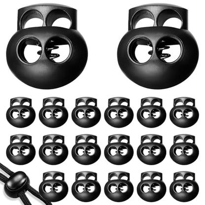 20Pcs Plastic Spring Cord Locks for Drawstring, Cord Stopper Fastener | Double Hole Paracord Toggle Stopper Clasp, Shoeslace Lock, Sweatpants Hoodie String Clips Lock Replacement