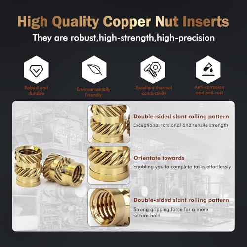 250PCS Brass Heat Set Nuts, M2 Threaded Inserts Assortment | Knurled heat set nuts for 3D printing plastic. Includes M2x2x3.2 (130pcs) & M2x4x3.2 (120pcs). DIY repair embedment inserts. - size: M2*2*3.2,M2*4*3.2（250pcs）
