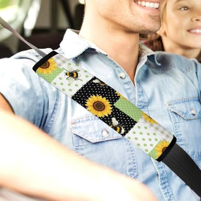 2PCS Sunflower Bee Plaid Seat Belt Cover Soft Padded Neck Strap Covers for Kids, All Vehicles, Comfortable Driving - color: Pattern 1136