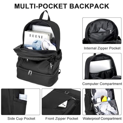 seyfocnia Large Gym Backpack for Men,Waterproof Travel Backpack With Shoe Compartment Lightweight Sports Gym Bag Casual Daypack, Black - size: 22inch