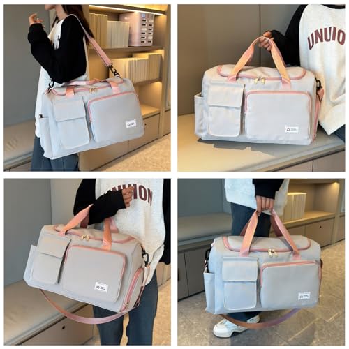 Small Gym Bag for Women, Travel Duffle Bag Carry On Weekender Bag with Shoe Compartment - color: 40#Grey-Zipper, style: Gym Bag&toiletry Bag