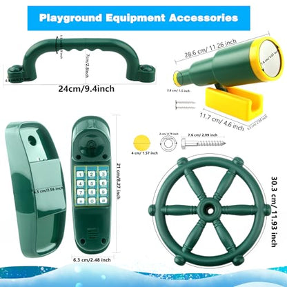 5 Pcs Kids Playground Accessories Outdoor Plastic Steering Wheel Safety Handle Phone Pirate Telescope Telephone for Child Backyard Tree House Playhouse Jungle Gym (Green Set 1) - color: Green Set 1