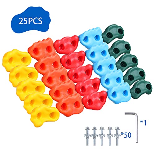 25 Rock Climbing Holds for Kids Climber With Hardware, Wall Holds and Grips for Indoor and Outdoor Playground Play Set