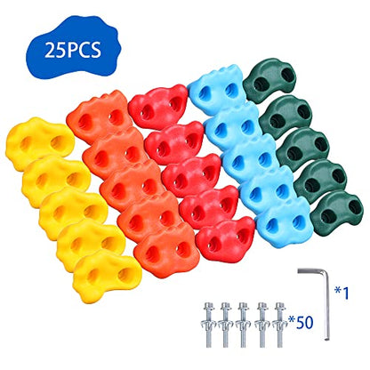25 Rock Climbing Holds for Kids Climber With Hardware, Wall Holds and Grips for Indoor and Outdoor Playground Play Set