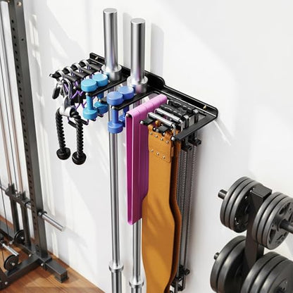 Wall-Mounted Home Gym Equipment Storage Rack for Resistance Bands, Barbell Bars, Cable Attachments, Lifting Belts, Jump Ropes, and Chains - size: Large