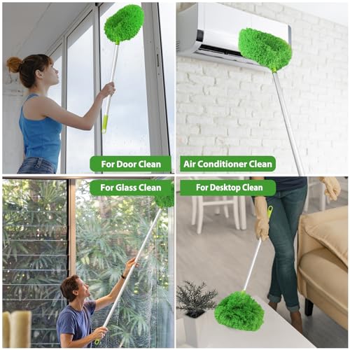 FONUNO Ceiling Fan Cleaner Duster High Ceiling Extended Fan Blade Cleaner | Reusable Microfiber Ceiling Fan Duster with Extension Handle from 13 to 50 Inch for Furniture Bookshelves Wall Door, Green - color: Green