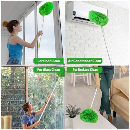FONUNO Ceiling Fan Cleaner Duster High Ceiling Extended Fan Blade Cleaner | Reusable Microfiber Ceiling Fan Duster with Extension Handle from 13 to 50 Inch for Furniture Bookshelves Wall Door, Green - color: Green