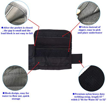 4 Neoprene Pocket Scuba Weight Belt，Spear Fishing Nylon-fit for Waist 32" to 52" - Quick-Release Buckle - color: Black