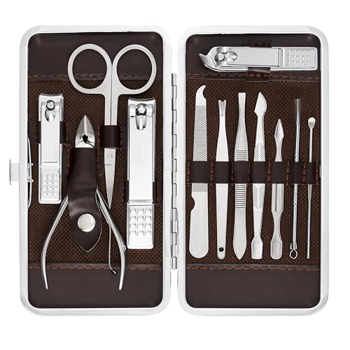 Professional Manicure and Pedicure Kit, 12-Piece Premium Grooming Set with Nail Clippers, Facial Care Tools, and Luxurious Travel Case for Men and Women - color: Nail Clippers 12pcs