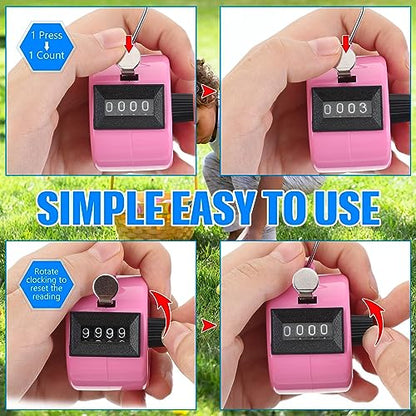TOODOO 6 Pack Hand Tally Counter 4 Digit Mechanical Palm Clicker Plastic Hand Held Counter Clicker with Metal Finger Ring for School Golf Sports Events Office Stadium - color: Pink