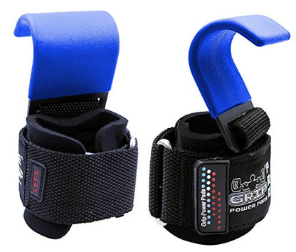 Weight Lifting Rod Hooks Heavy Duty Wrist Wraps Power Weight Lifting Training Gym Grips Straps Set of 2 - color: Classic Blue, size: MEN-Wrist Size Large